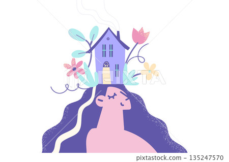 Happy woman dream or make plans in head Happy woman dream or make plans in head 135247570
