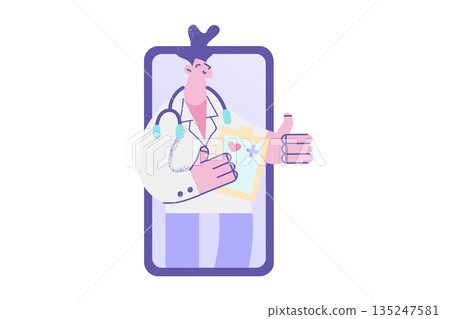 Smiling doctor show thumb up recommend good service 135247581