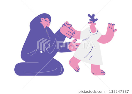 Caring muslim mother play with small daughter Caring muslim mother play with small daughter 135247587