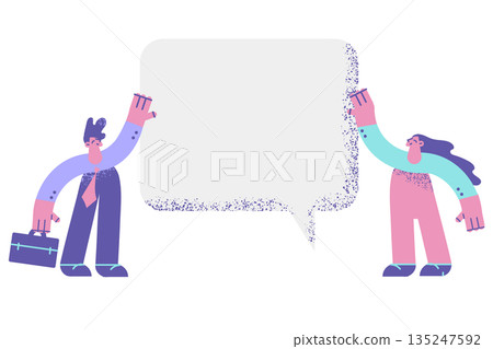 Smiling people show offer on speech bubble 135247592
