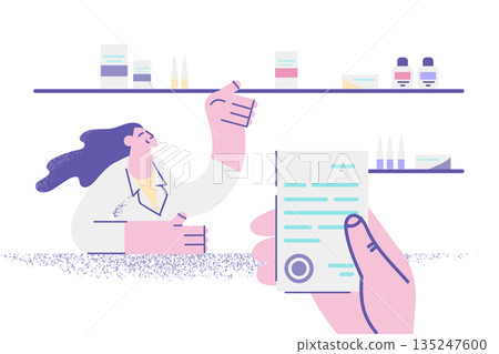 Person with receipt buy medicines in drugstore 135247600