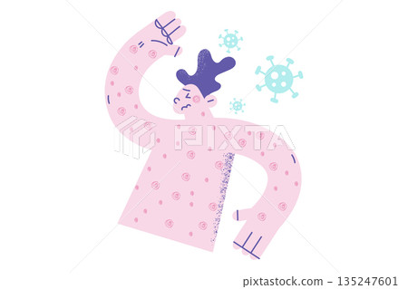 Unhealthy man covered in sports suffer from measles Unhealthy man covered in sports suffer from measles 135247601