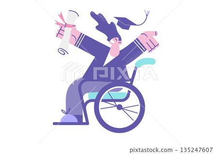 Happy man with disability celebrate university graduation 135247607