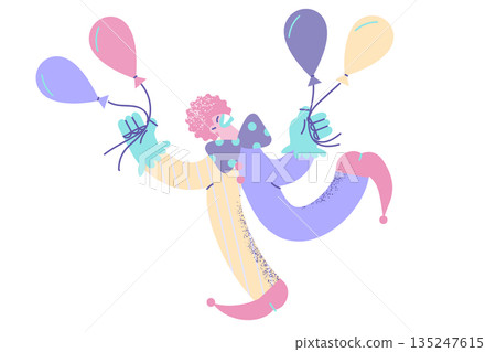 Happy clown hold balloons entertain people Happy clown hold balloons entertain people 135247615