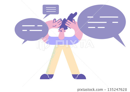 Anxious man distressed with notifications on internet 135247628