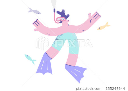 Happy guy in scuba snorkeling under water 135247644