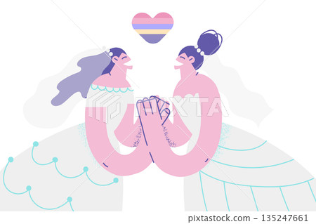 Happy lesbian brides celebrate homosexual wedding 135247661