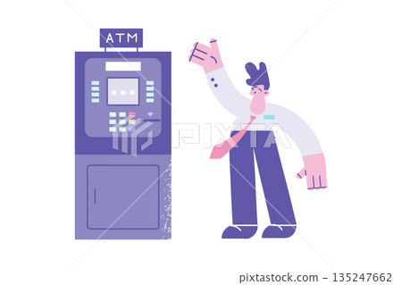 Smiling man use ATM machine for money withdrawal Smiling man use ATM machine for money withdrawal 135247662