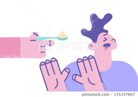 Stubborn boy child refuse eating food 135247667