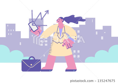 Businesswoman check financial rate raise on smartphone Businesswoman check financial rate raise on smartphone 135247675
