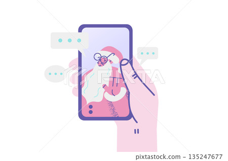 Person talk on video call with Santa on cellphone 135247677