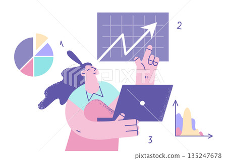 Businesswoman work on laptop with financial graphs Businesswoman work on laptop with financial graphs 135247678
