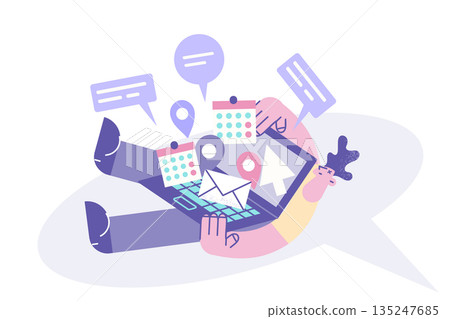 Tired man stressed with notifications on laptop Tired man stressed with notifications on laptop 135247685