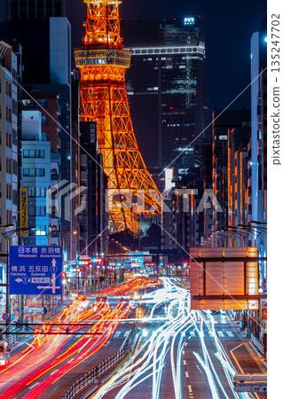 Tokyo night view: Tokyo Tower and laser beams Tokyo night view: Tokyo Tower and laser beams 135247702
