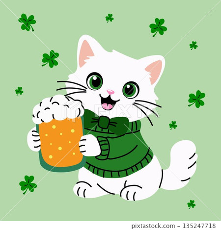 Happy Cat in Green with Beer for St Patricks Day Celebration Happy Cat in Green with Beer for St Patricks Day Celebration 135247718