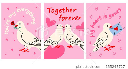 Heartfelt Love Bird Illustrations with Sweet Valentine Messages 135247727