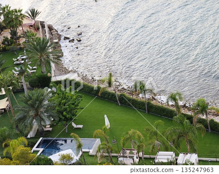 Seaside nature panorama, Coastal landscape with rocks and palms Seaside nature panorama, Coastal landscape with rocks and palms 135247963