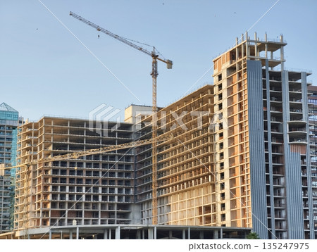 Development site showcasing modern mixeduse architectural design 135247975