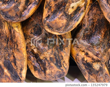 Highresolution image highlighting marbling and shiny fat in ham 135247979