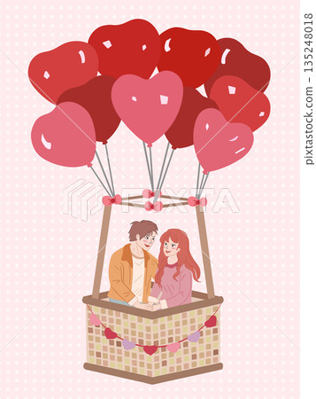 valentines day couple love scene featuring heart giant balloon romantic cartoon vector design 135248018