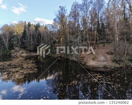 serene lake scene, tranquil water mirrors sky, peaceful lake with floating leaves and soft light serene lake scene, tranquil water mirrors sky, peaceful lake with floating leaves and soft light 135248062