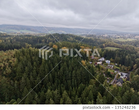 Suburban Woodland Overview, Evaluating Residential Properties Amidst Verdant Rolling Landscape Scenery Suburban Woodland Overview, Evaluating Residential Properties Amidst Verdant Rolling Landscape Scenery 135248236