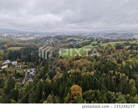 Hills With Vivid Vegetation, Gentle Rolling Hills Feature Abundant Greenery Under Cloudy Sky Overhead 135248237