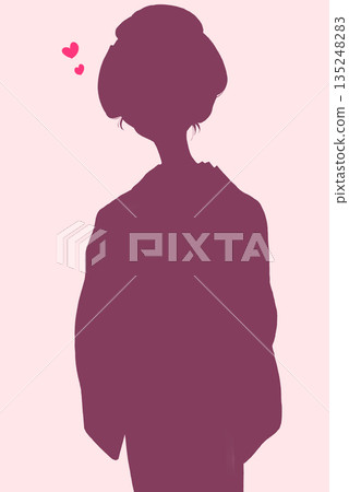 Woman wearing a kimono, Edo period, love, knee-shot, silhouette Woman wearing a kimono, Edo period, love, knee-shot, silhouette 135248283