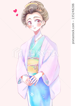 身著和服的女子，江戶時代，愛情，膝部特寫 135248286