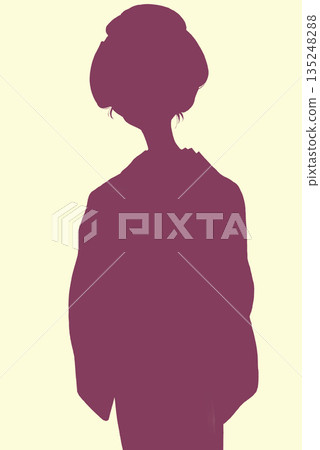 江戶時代,身著和服的女子,膝蓋特寫,剪影 江戶時代,身著和服的女子,膝蓋特寫,剪影 135248288