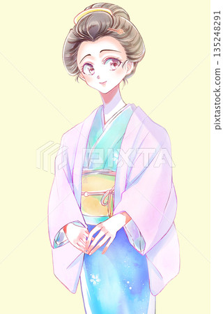 Woman in a kimono, Edo period, knee shot Woman in a kimono, Edo period, knee shot 135248291
