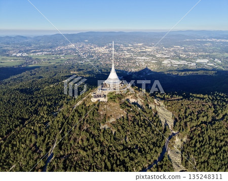 High View Of Network Connections, Elevated Perspective Highlighting Network Pathways And Tower Positioning 135248311