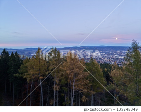 Calm Pastel Sky With Distant City View, Tranquil Evening Landscape Blending Nature And Urban Horizon Calm Pastel Sky With Distant City View, Tranquil Evening Landscape Blending Nature And Urban Horizon 135248349