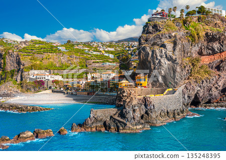 Panoramic view of the small village of Ponta do Sol, near Funchal. Madeira Island, Portugal 135248395
