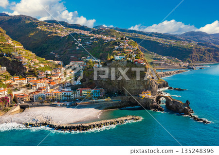 Panoramic view of the small village of Ponta do Sol, near Funchal. Madeira Island, Portugal 135248396
