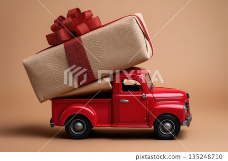 Overloaded Delivery Truck with Festive Gift Package 135248710