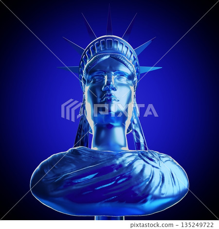 Blue Statue of Liberty sculpture - front view - 3D illustration Blue Statue of Liberty sculpture - front view - 3D illustration 135249722