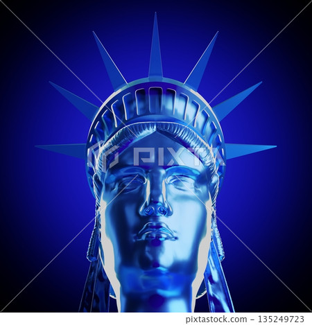 Blue Statue of Liberty sculpture - 3D illustration Blue Statue of Liberty sculpture - 3D illustration 135249723