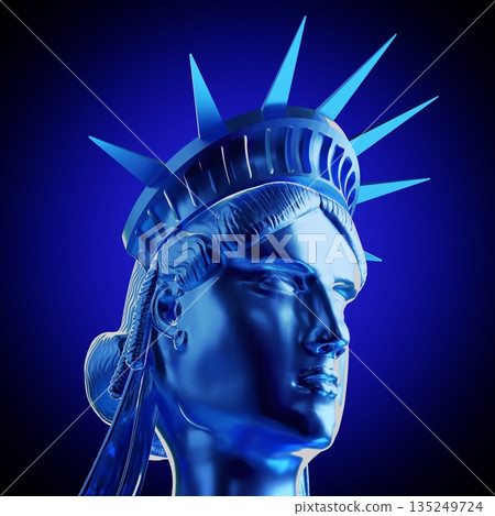 Blue Statue of Liberty sculpture - 3D illustration Blue Statue of Liberty sculpture - 3D illustration 135249724