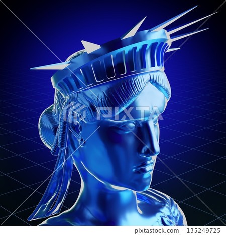 Blue Statue of Liberty sculpture - 3D illustration Blue Statue of Liberty sculpture - 3D illustration 135249725
