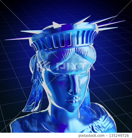 Blue Statue of Liberty sculpture - 3D illustration Blue Statue of Liberty sculpture - 3D illustration 135249726