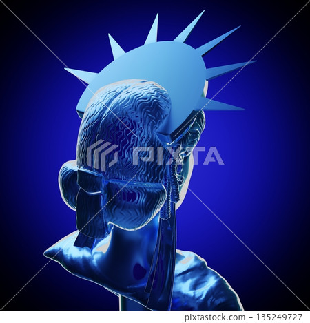 Blue Statue of Liberty sculpture - 3D illustration Blue Statue of Liberty sculpture - 3D illustration 135249727