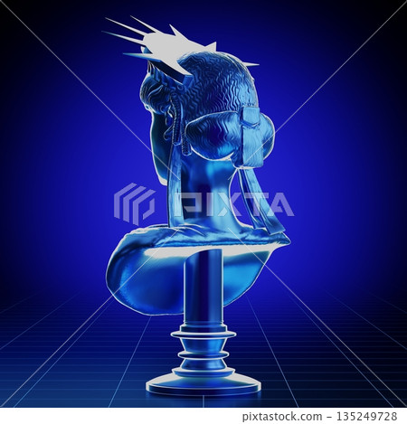 Blue Statue of Liberty sculpture - back view - 3D illustration Blue Statue of Liberty sculpture - back view - 3D illustration 135249728