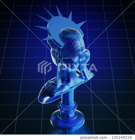 Blue Statue of Liberty sculpture - 3D illustration Blue Statue of Liberty sculpture - 3D illustration 135249729