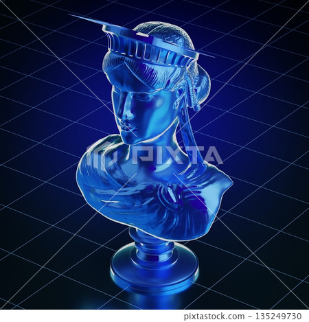 Blue Statue of Liberty sculpture - 3D illustration 135249730