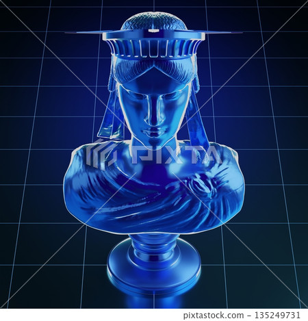 Blue Statue of Liberty sculpture - 3D illustration 135249731