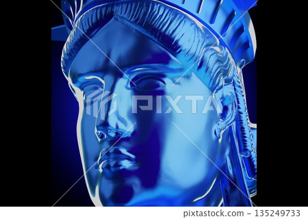 Blue Statue of Liberty sculpture - 3D illustration Blue Statue of Liberty sculpture - 3D illustration 135249733