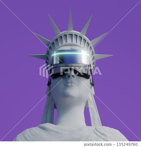 Statue of Liberty with VR glasses - 3D illustration 135249760