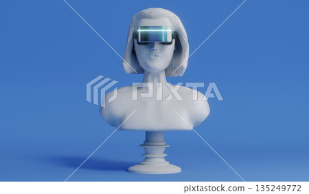 Woman wearing VR glasses - front view - 3D illustration 135249772