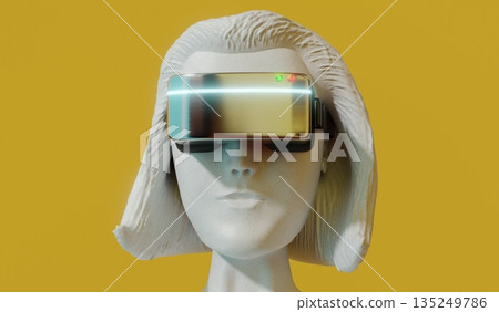 Woman wearing VR glasses - front view - 3D illustration Woman wearing VR glasses - front view - 3D illustration 135249786